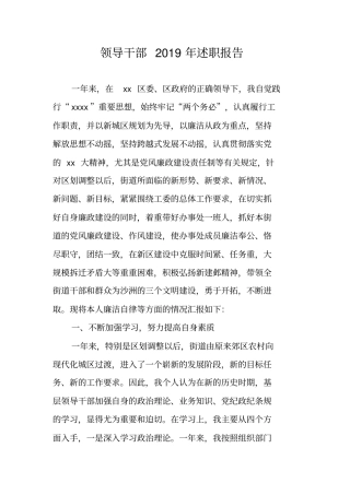 领导干部2019年述职报告