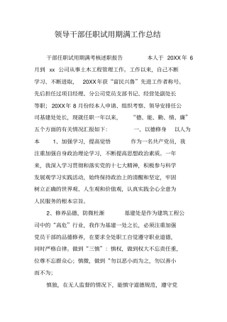 领导干部任职试用期满工作总结