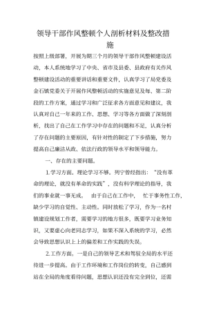 领导干部作风整顿个人剖析材料及整改措施