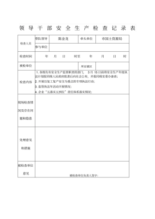 领导干部安全生产检查记录表