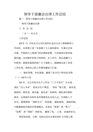 领导干部廉洁自律工作总结