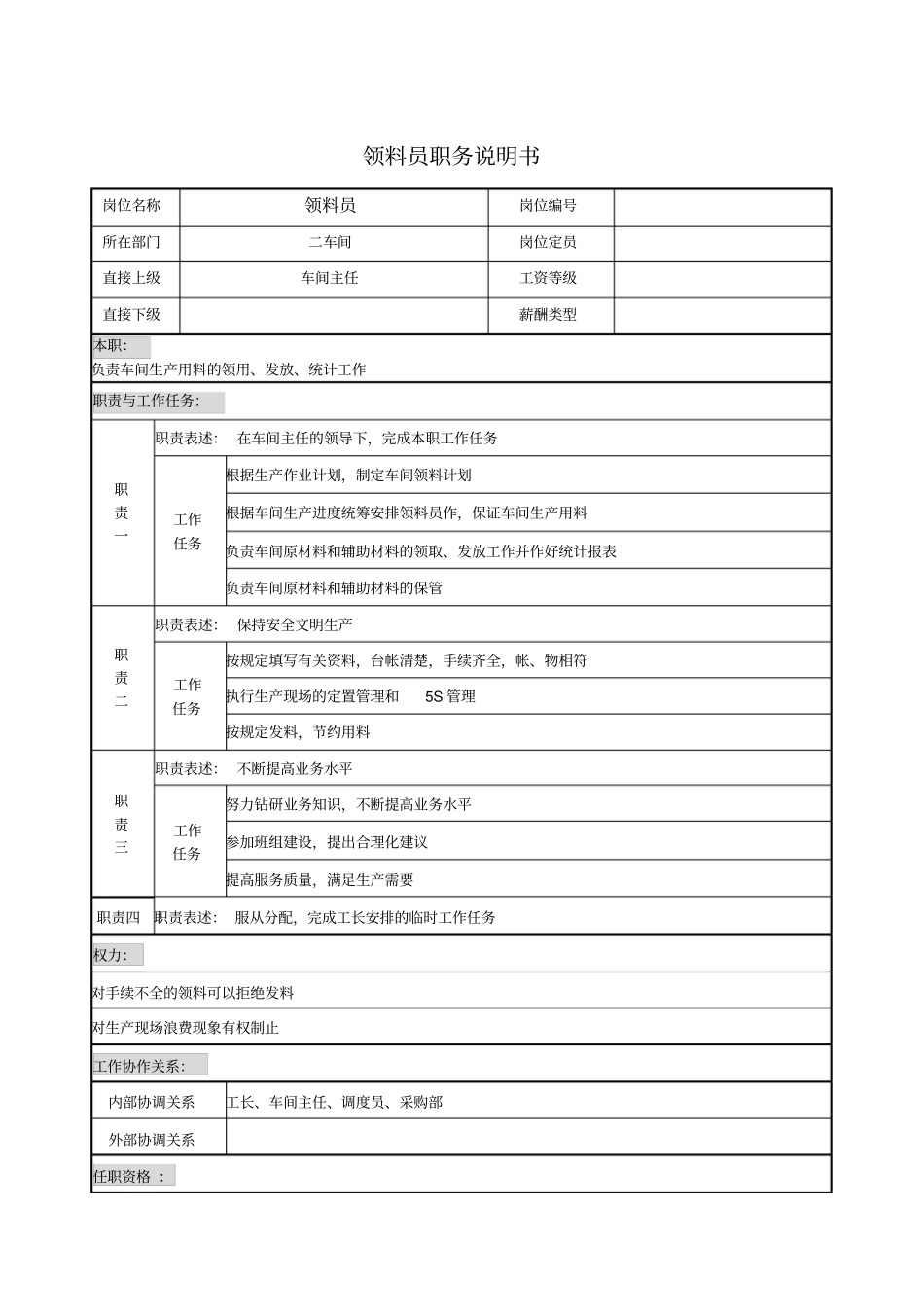 领料员职务说明书_第1页