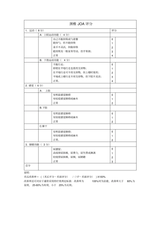 颈椎JOA+腰椎JOA评分-表格-日本骨科协会评价治疗
