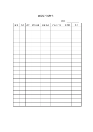食品原料规格表模板