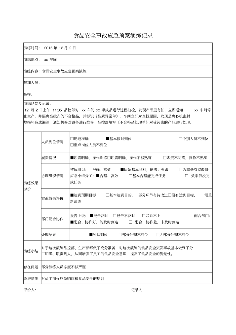食品安全事故应急预案演练记录8677_第3页