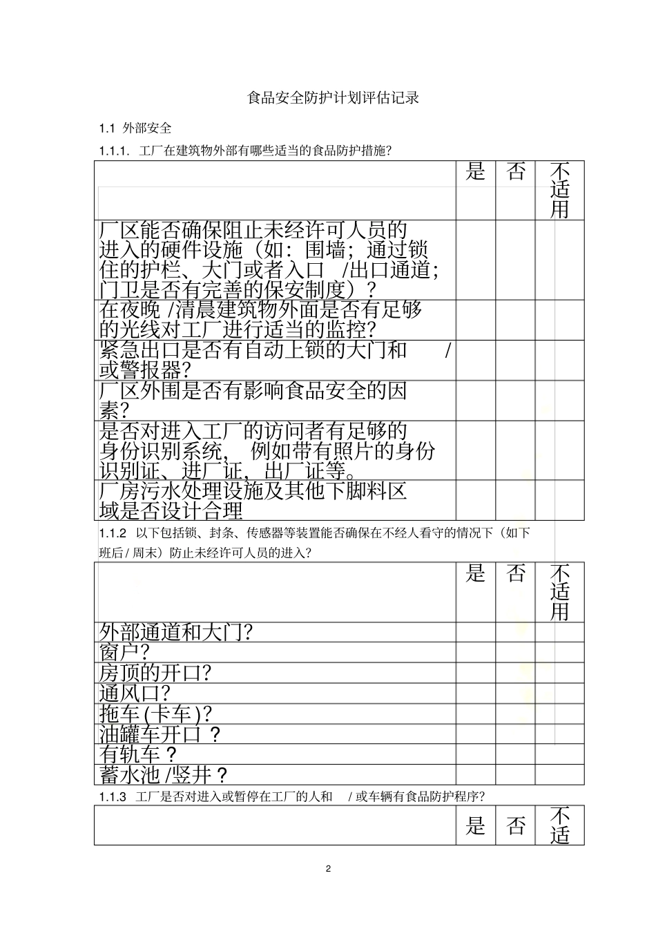 食品安全防护计划评价记录_第2页