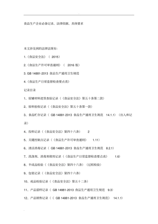食品生产记录及依据