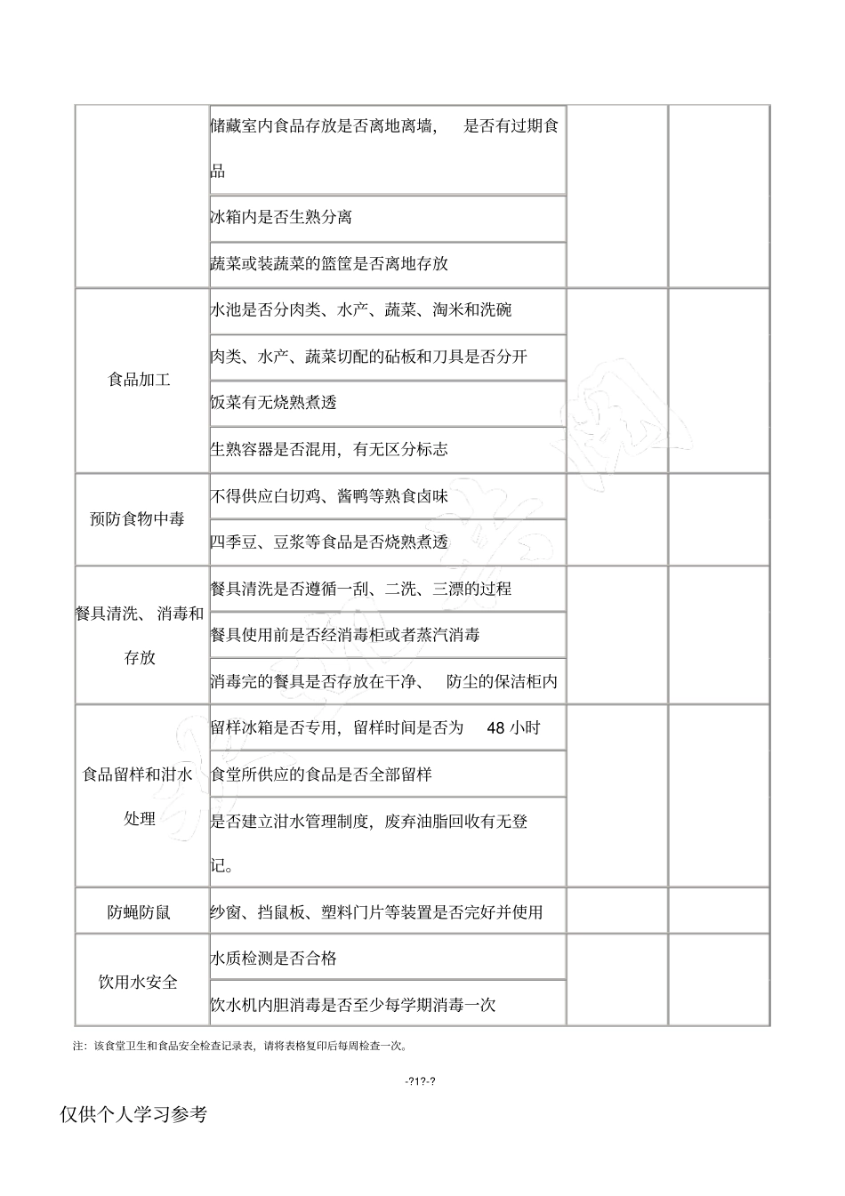 食堂卫生和食品安全检查记录_第2页