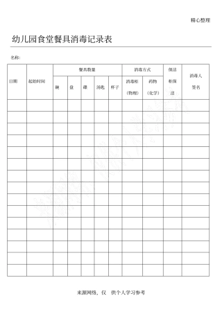 食堂餐具消毒记录表