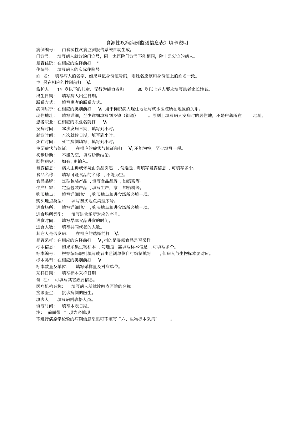 食源性疾病监测表、疑似食源性异常病例报告卡_第2页
