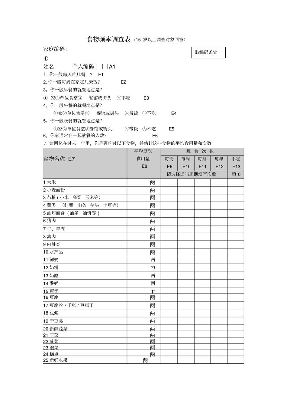 食物频率调查表_第1页
