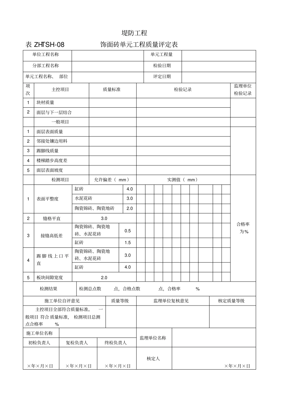 饰面砖单元工程质量评定表及填表说明水利工程_第2页