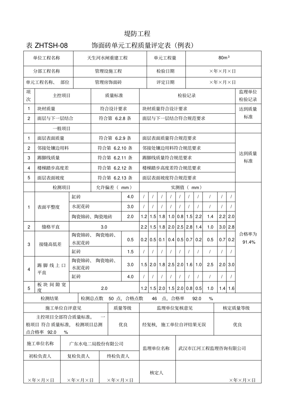 饰面砖单元工程质量评定表及填表说明水利工程_第3页