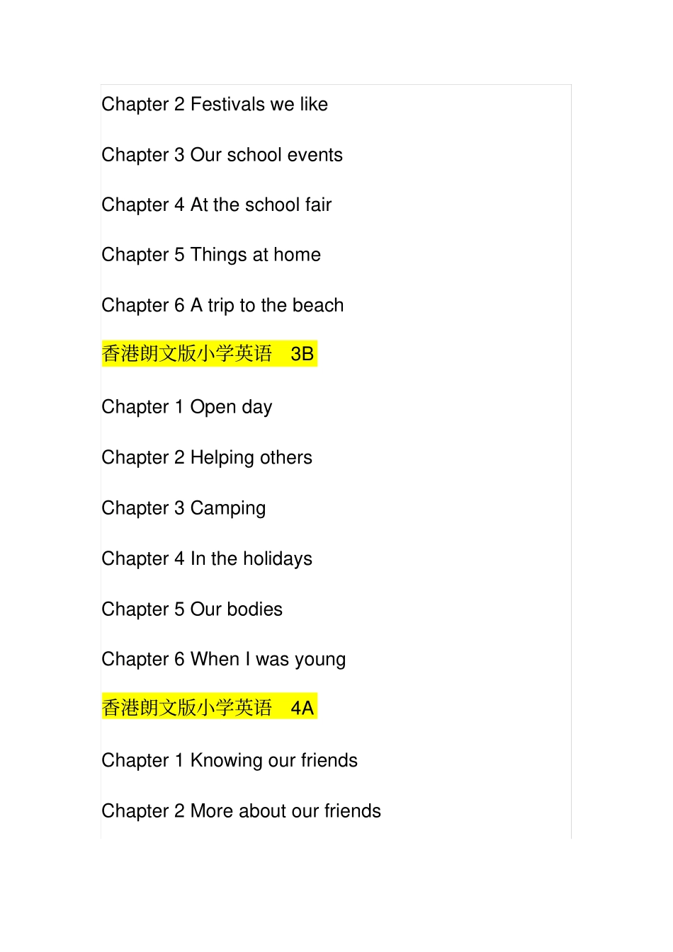 香港朗文版小学英语教材各册目录_第3页