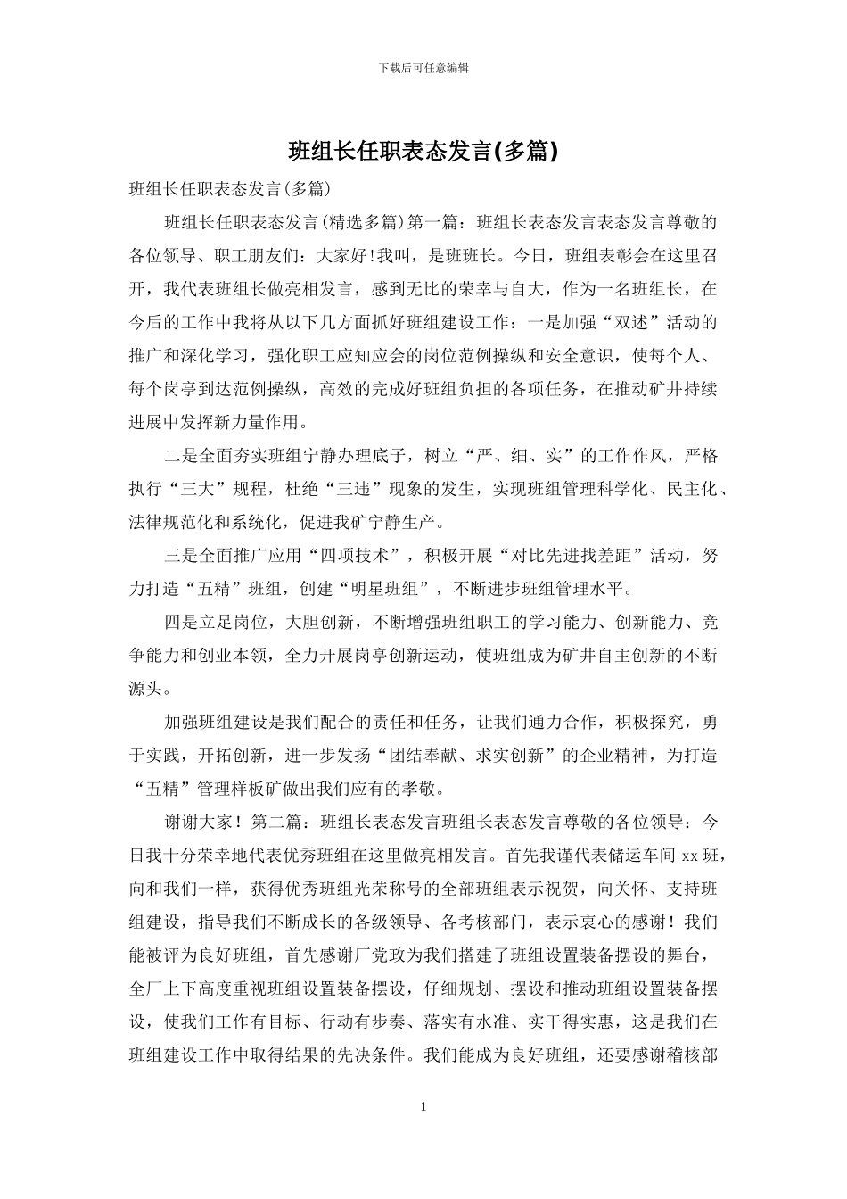 班组长任职表态发言_第1页