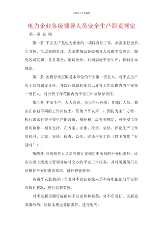电力企业各级领导人员安全生产职责规定