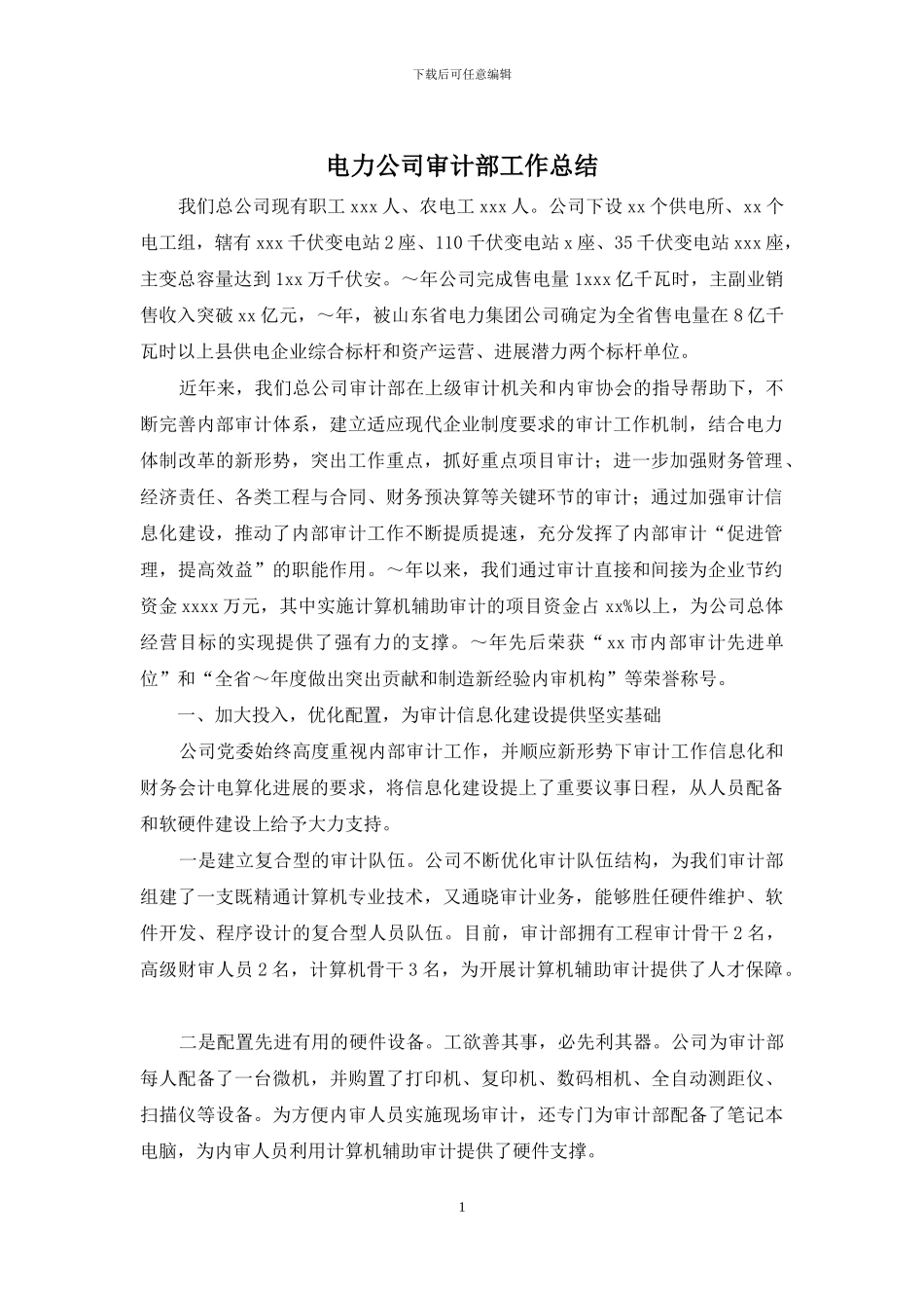 电力公司审计部工作总结_第1页