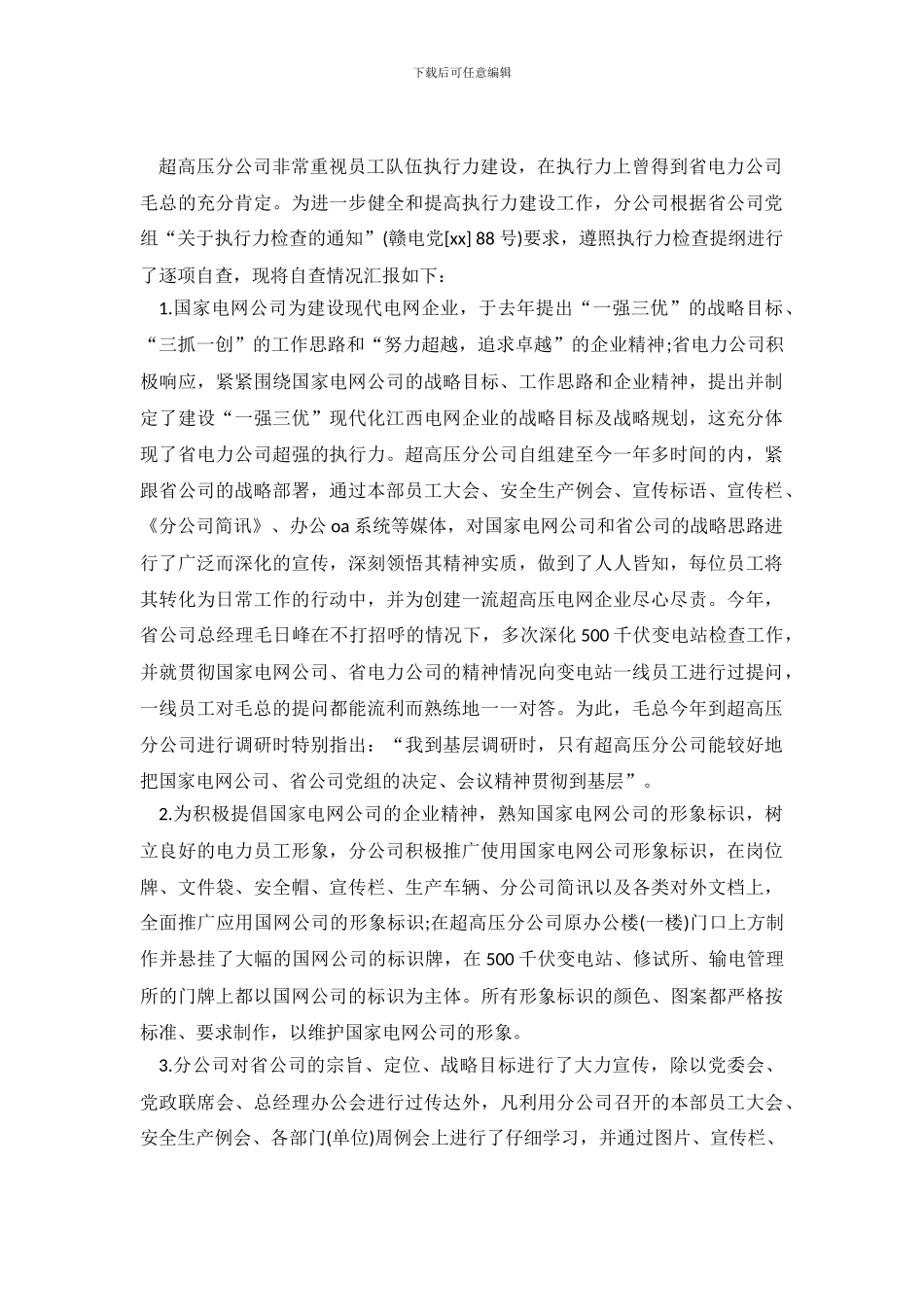 电力公司执行力情况自查报告范文_第2页