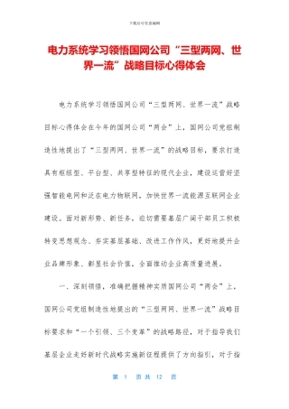 电力系统学习领会国网公司“三型两网、世界一流”战略目标心得体会