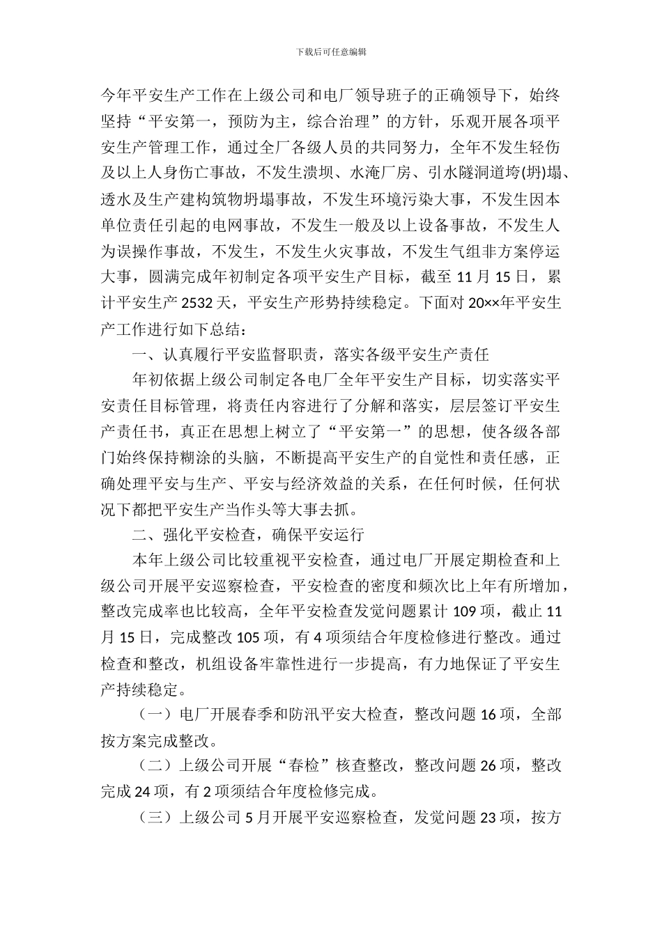 电厂安全工作自查报告范文_第2页