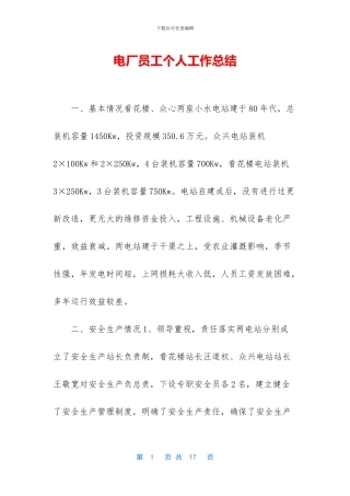 电厂员工个人工作总结