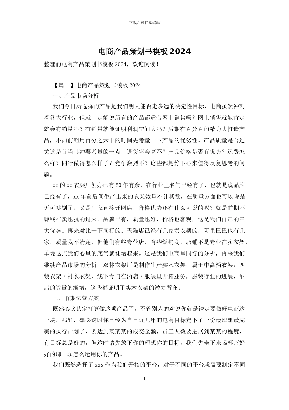 电商产品策划书模板2024_第1页