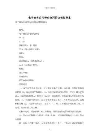 电子商务公司劳动合同协议模板范本