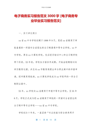 电子商务实习报告范文3000字
