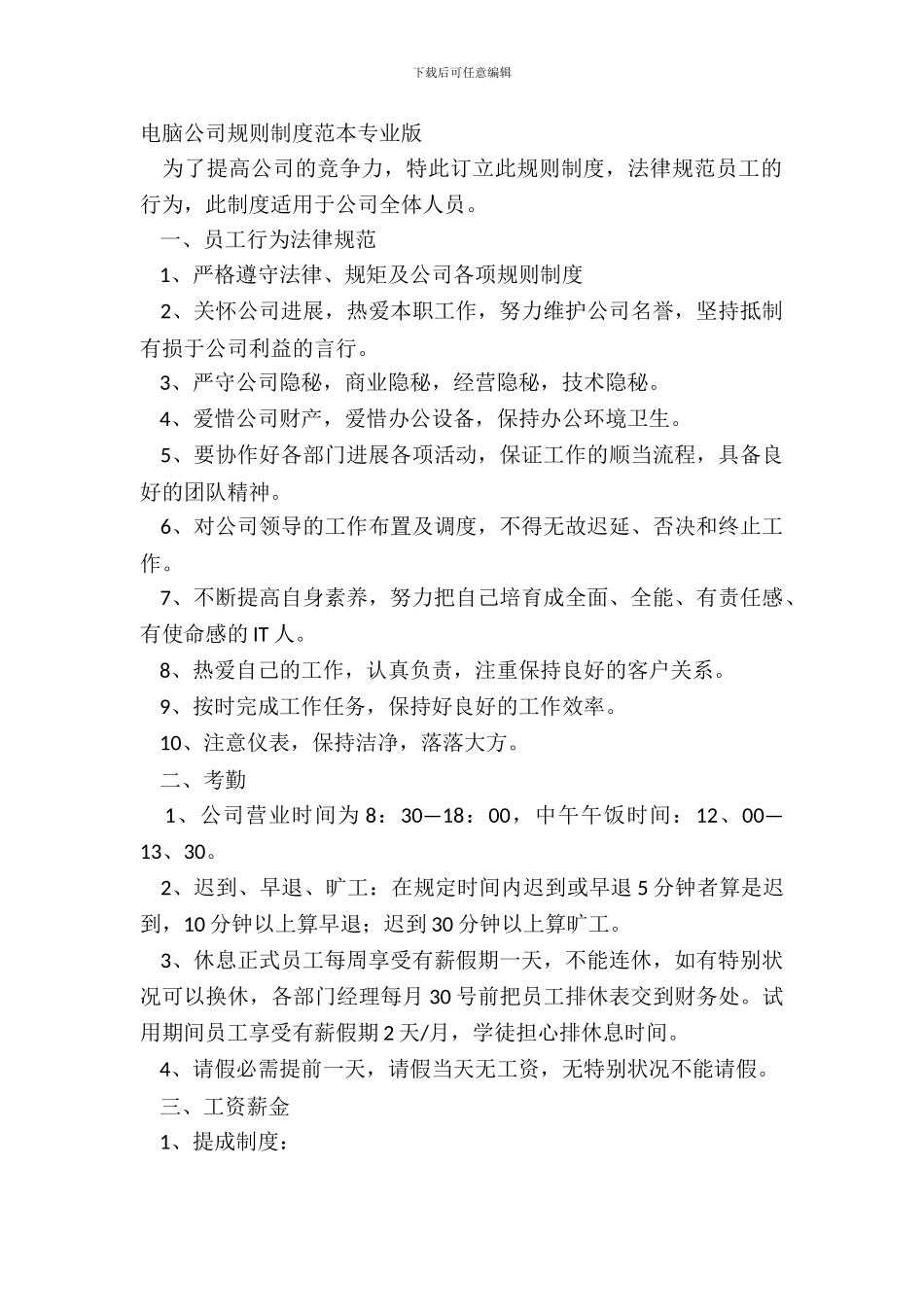 电脑公司规章制度范本专业版_第2页