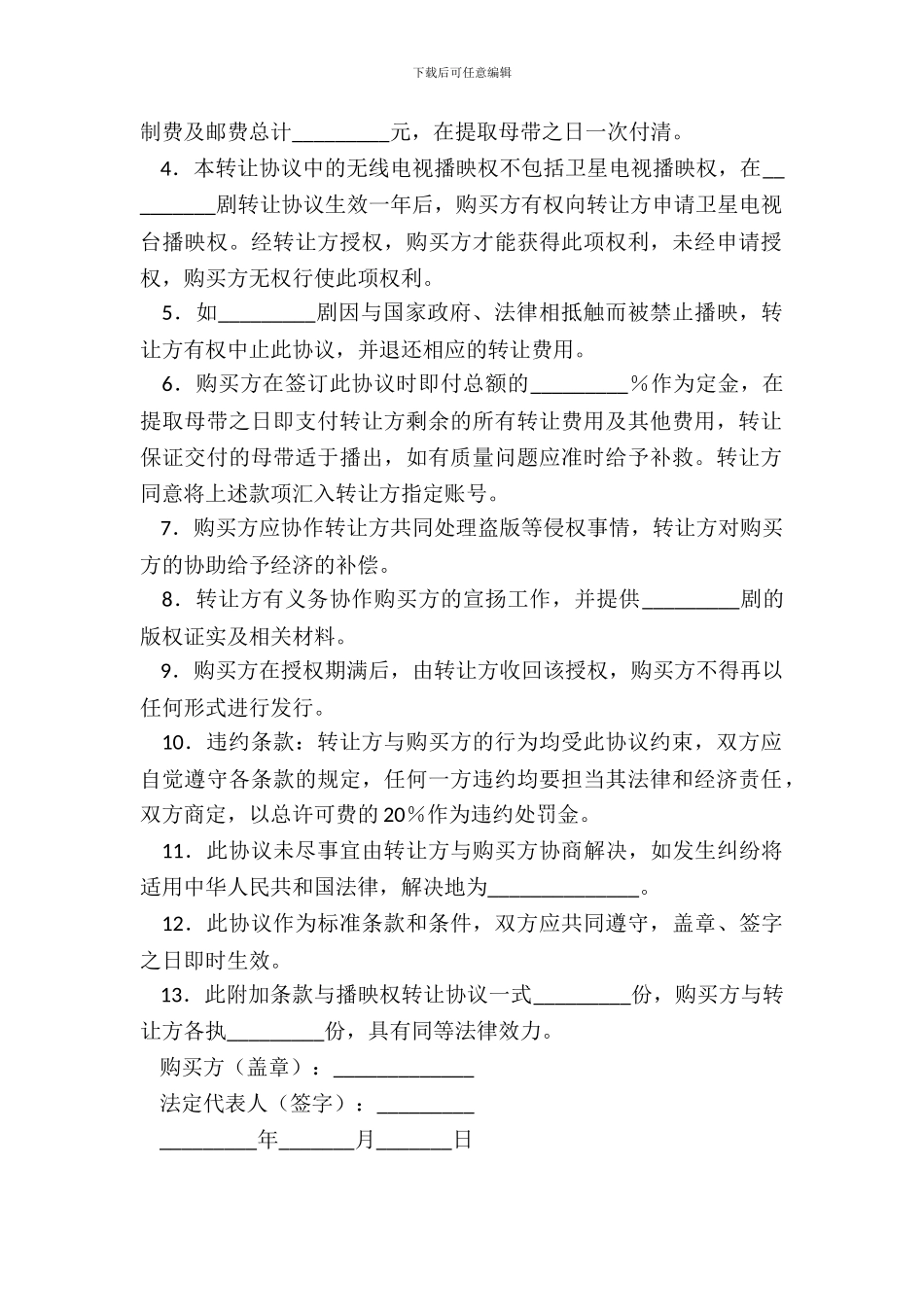 电视剧播映权转让协议_第3页