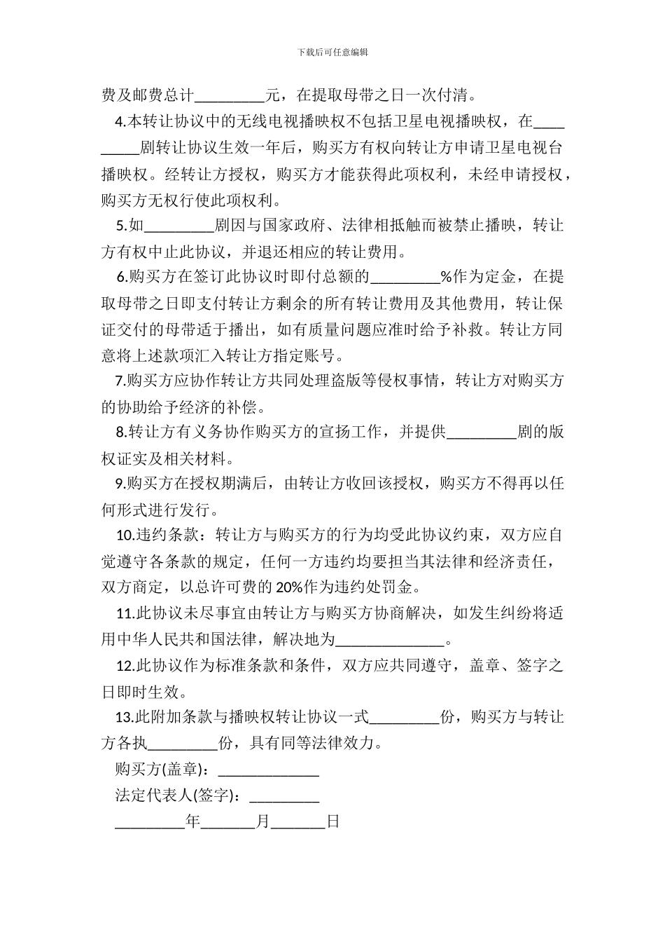 电视剧播映权转让协议样本_第3页