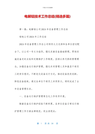 电解铝技术工作总结