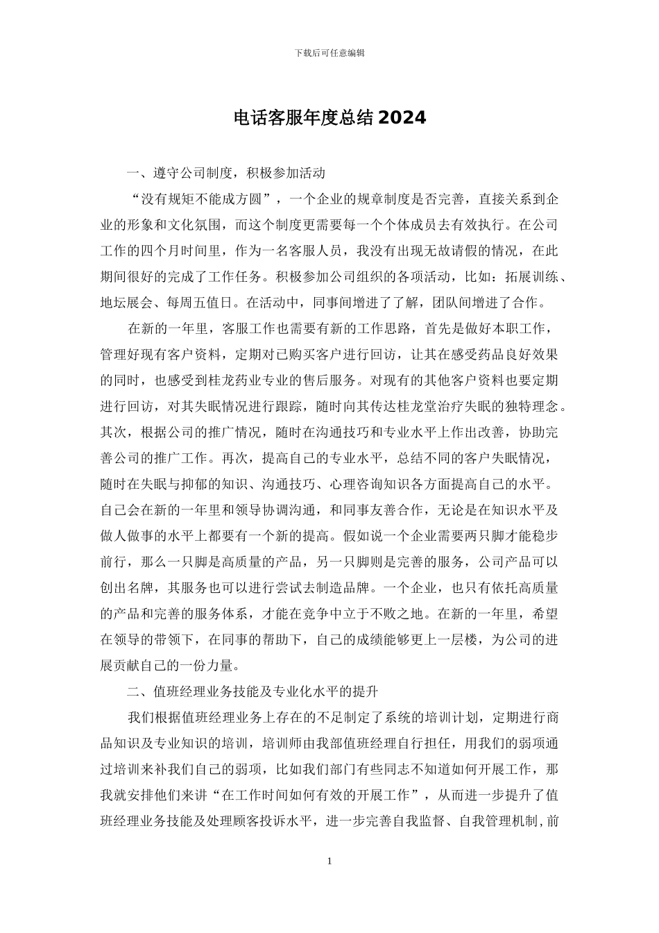 电话客服年度总结2024_第1页