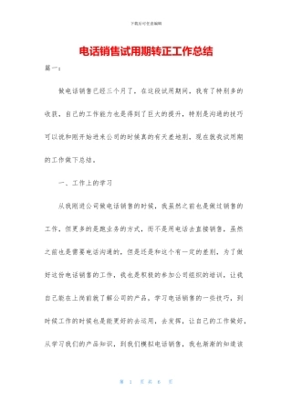 电话销售试用期转正工作总结