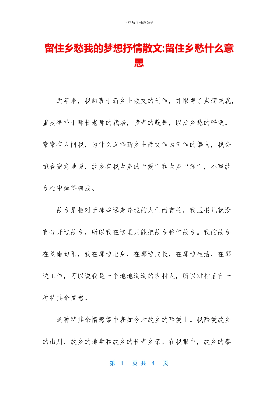 留住乡愁我的梦想抒情散文_第1页