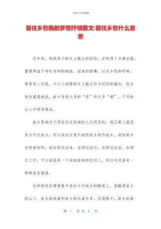留住乡愁我的梦想抒情散文