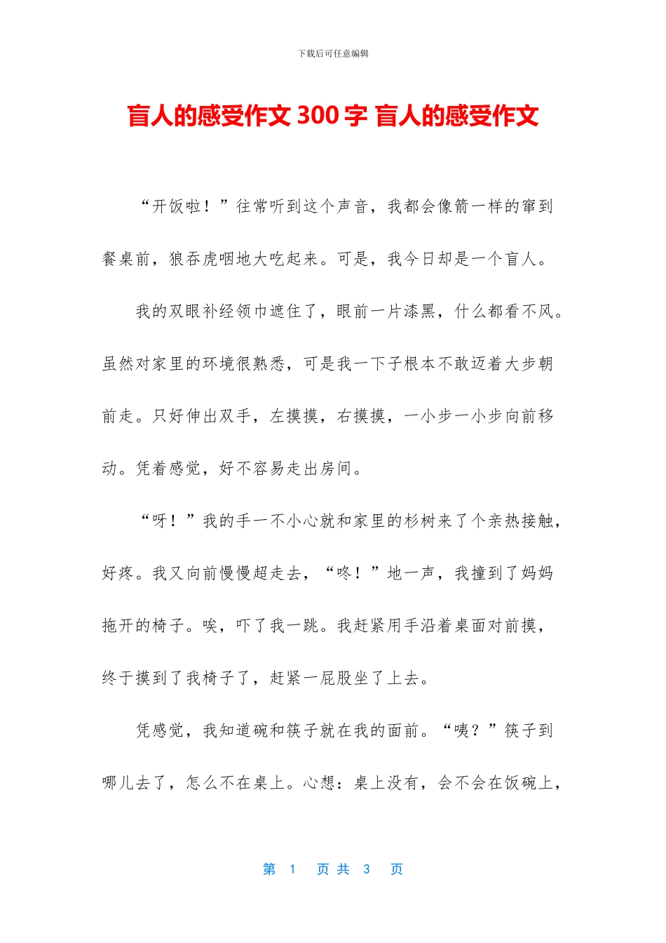 盲人的感受作文300字_第1页