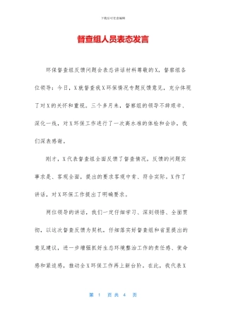 督查组人员表态发言