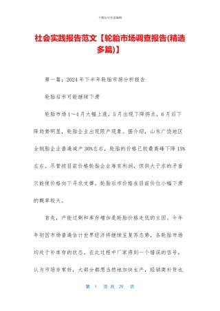 社会实践报告范文【轮胎市场调查报告】