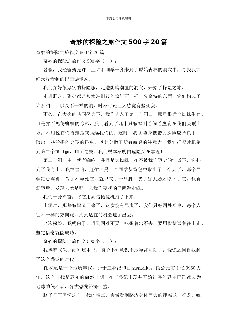 神奇的探险之旅作文500字20篇_第1页