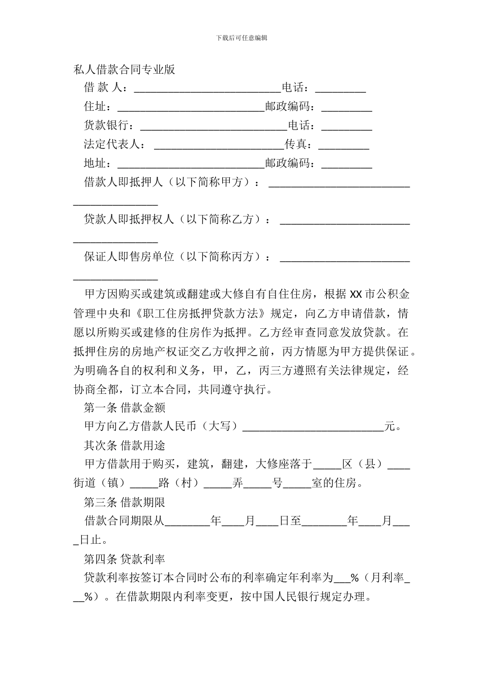 私人借款合同专业版_第2页