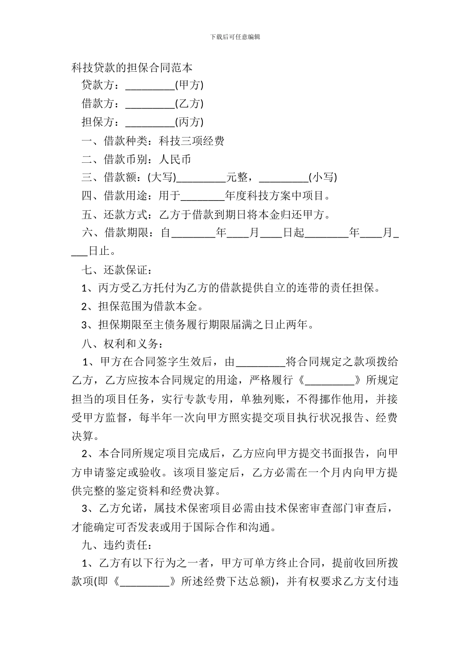 科技贷款的担保合同范本_第2页