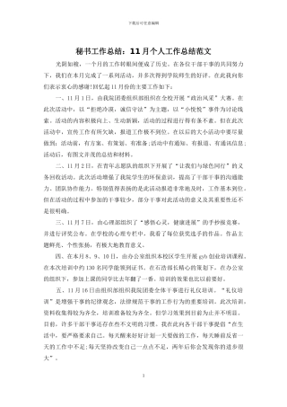 秘书工作总结：11月个人工作总结范文