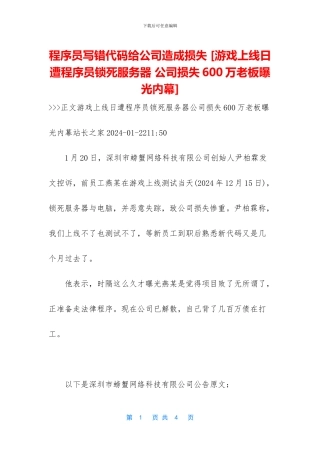 程序员写错代码给公司造成损失