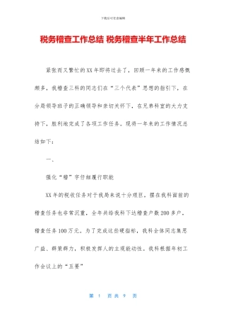 税务稽查工作总结