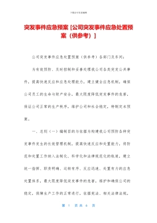 突发事件应急预案-[公司突发事件应急处置预案]