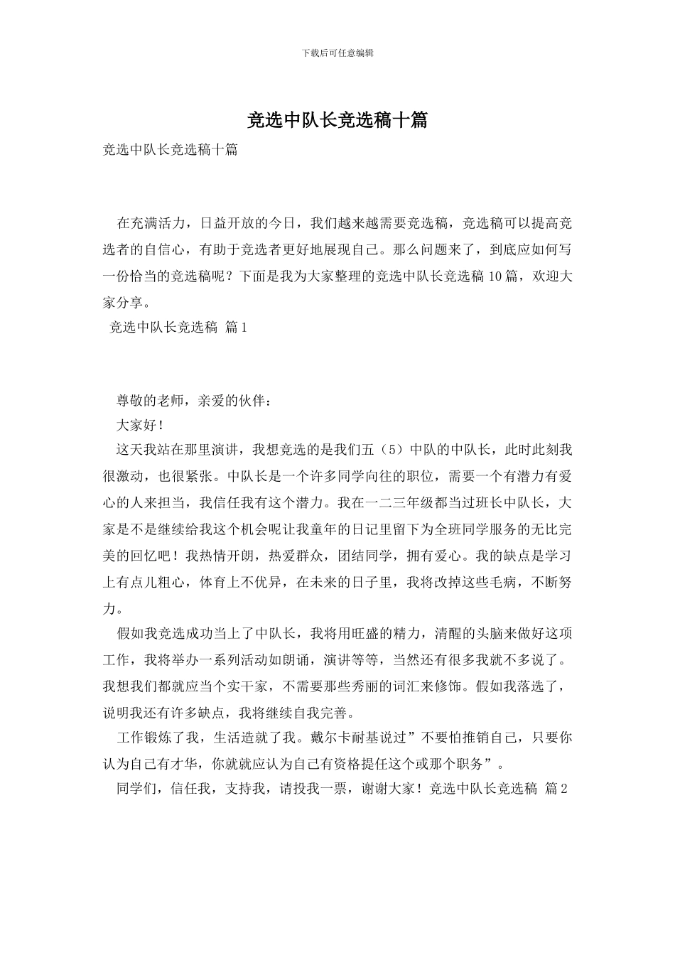 竞选中队长竞选稿十篇_第1页