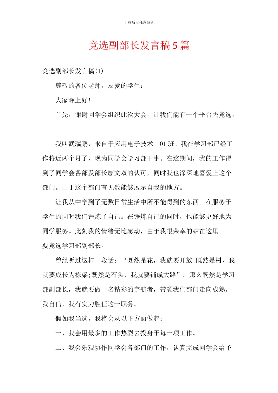 竞选副部长发言稿5篇_第1页