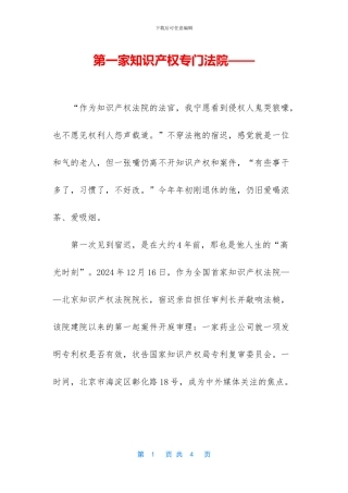 第一家知识产权专门法院——