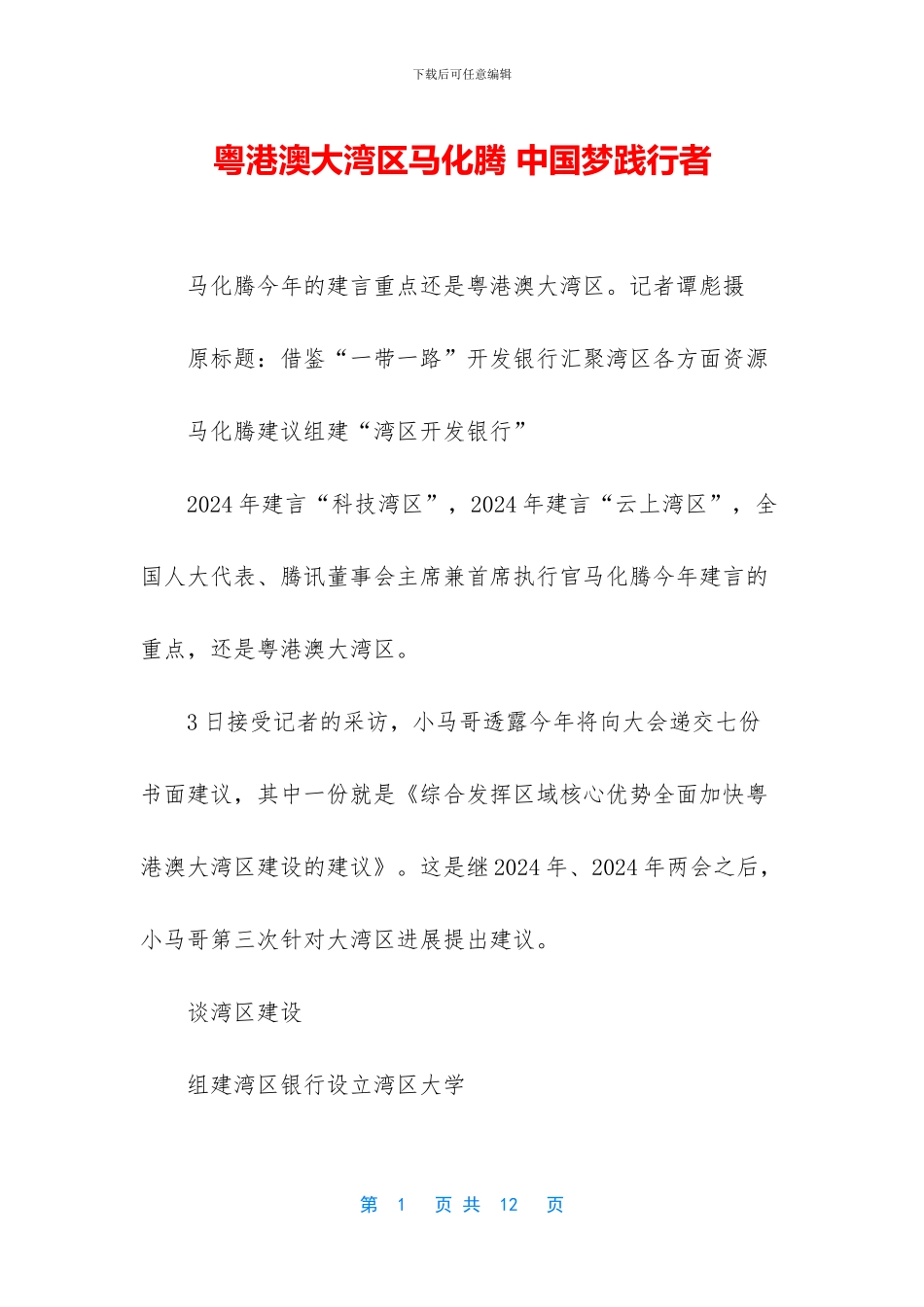粤港澳大湾区马化腾_第1页